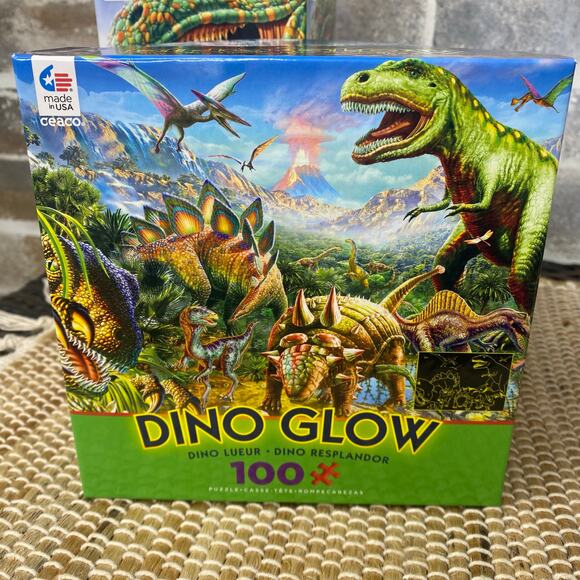 Four Puzzles Dino Glow Zone 100 piece puzzles Glow in the dark 2 New and 2 used - Picture 6 of 10